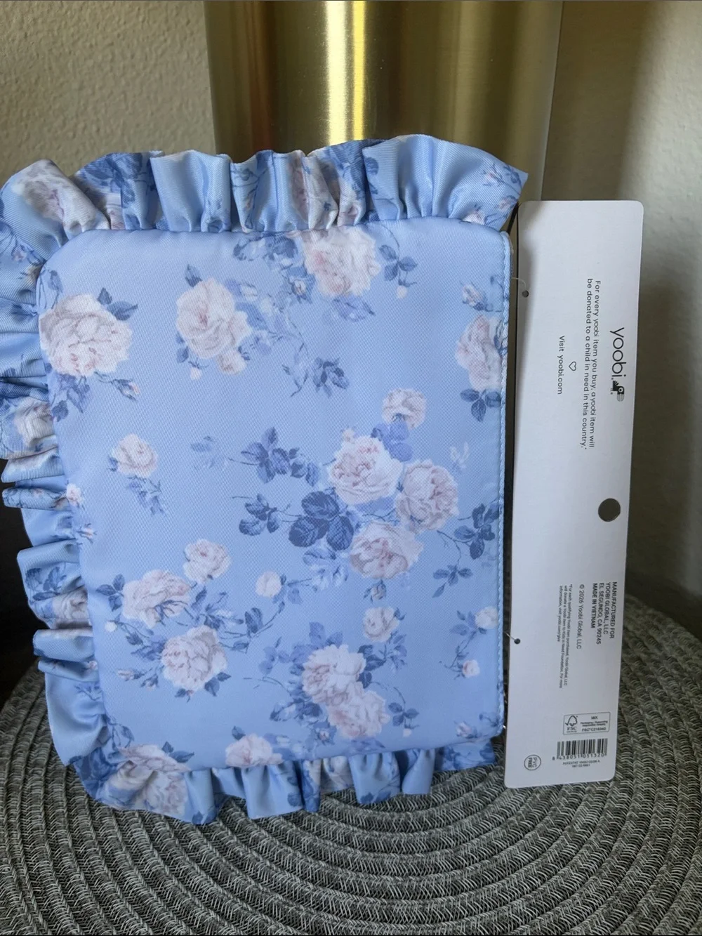 NWT Love Shack Fancy X Yoobi Everblooming Rosettes Flat Zip Ruffle Pencil Case